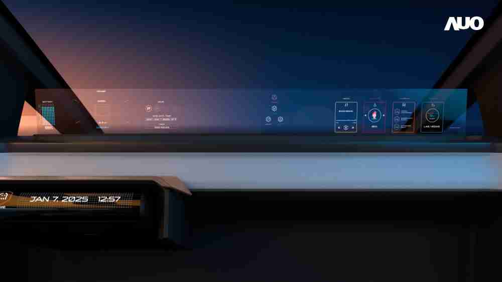 巨星国际无界透明显示接口(Horizon Image Glass)透过车运算方案整合仪表板、、、中控台及副驾显示器，，，一体式全景呈现，，提供乘用者清晰的前方视野、、行车必要信息与娱乐功能